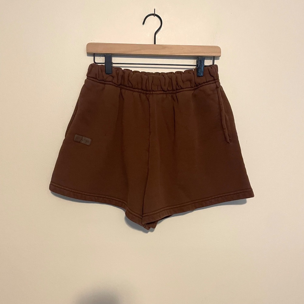 Set Active brown thick knit fleece shorts L cotton heavyweight athletic casual